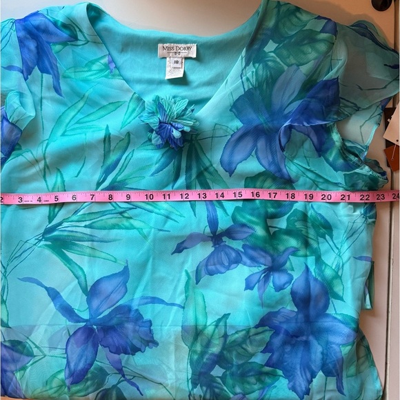 NWT Miss Dorby Blue Floral Print Sheer Overlay Formal Dress 18 - Picture 7 of 8